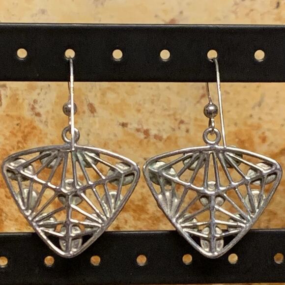 Jay King Earrings Triangular Sterling Silver & Green Turquoise Dangle/ Drop - Picture 6 of 7